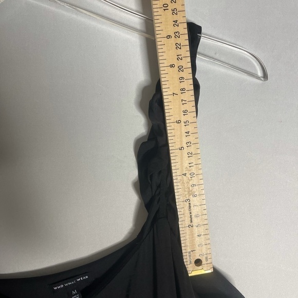 WHO What Wear Little Black Drawstring Waist Dress Gathered Straps Medium - Picture 7 of 9